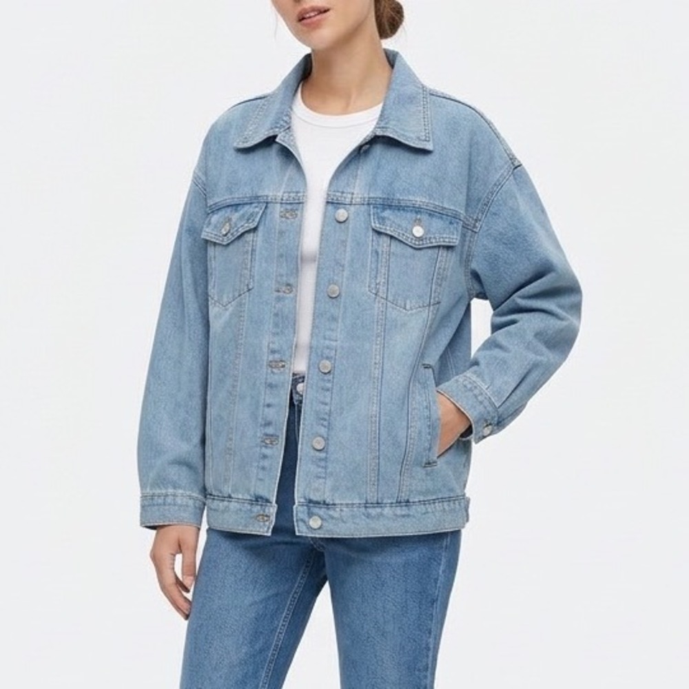 Dazy Trucker Jacket Womens Medium Blue Denim Cotton Drop Shoulder Button‎ Front